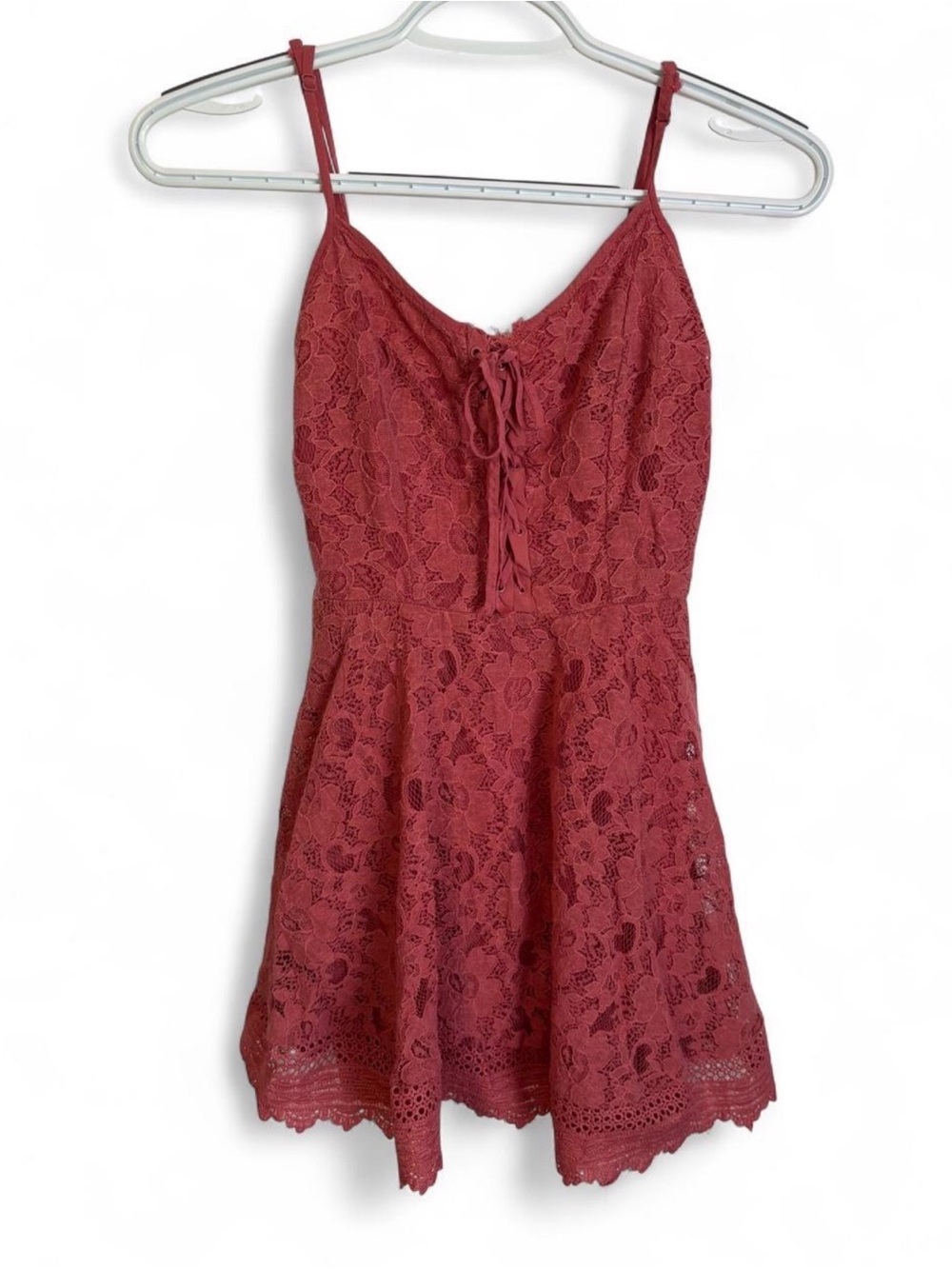 Prince & Fox Wine Lace Mini Dress with Lace-Up Front